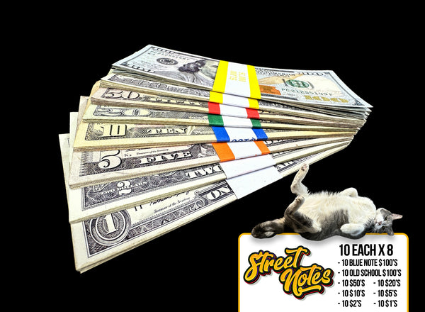 "STREET NOTES" SAMPLER PACKS - DOUBLE SIDED Prop Cash | 8 DENOMS