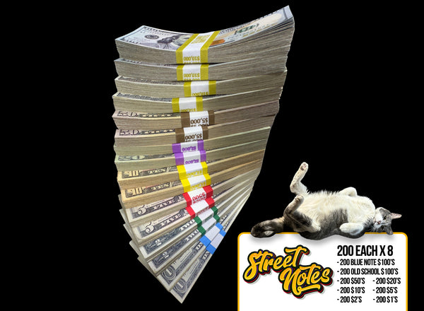 "STREET NOTES" SAMPLER PACKS - DOUBLE SIDED Prop Cash | 8 DENOMS