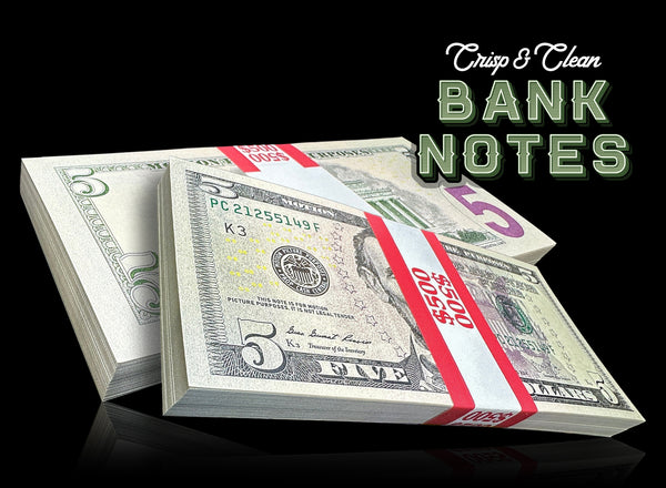 "BANK NOTES" DOUBLE SIDED Prop Cash | $5 Dollar Bills