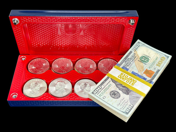 $10k, 40 1oz Silver Coins SATIN ROYAL BLUE/REDRUM Survival Brick (PRICE AS SHOWN $1,999.99)*