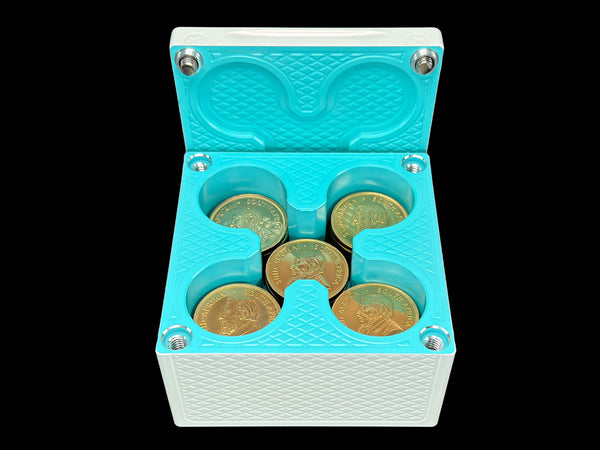 3.25x4 75 1oz Gold Coins WHITE/TIFFANY BLUE Gold Stacker Survival Brick (PRICE AS SHOWN $1,999.99)*