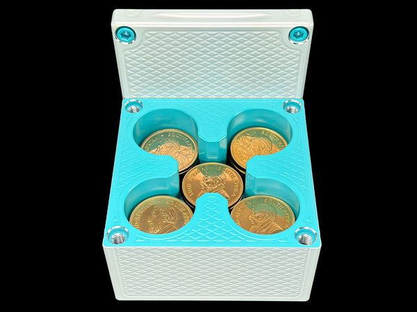 3.25x4 75 1oz Gold Coins WHITE/TIFFANY BLUE Gold Stacker Survival Brick (PRICE AS SHOWN $1,999.99)*